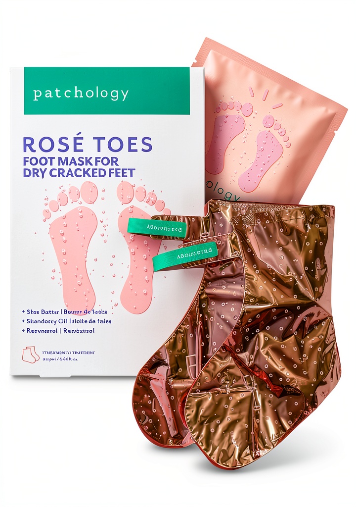 Applying Rosé Toes Foot Mask before a spa night
