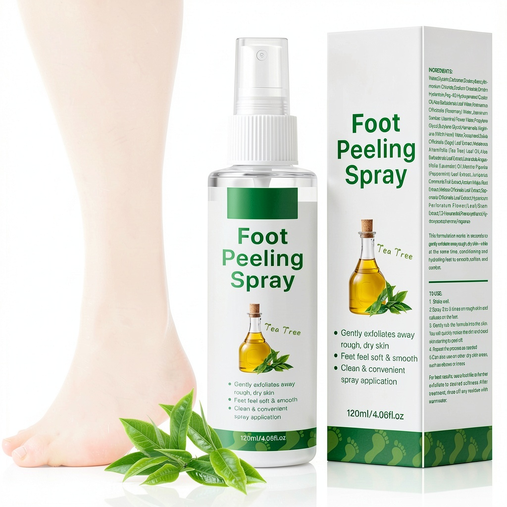 Person applying foot spray after a workout